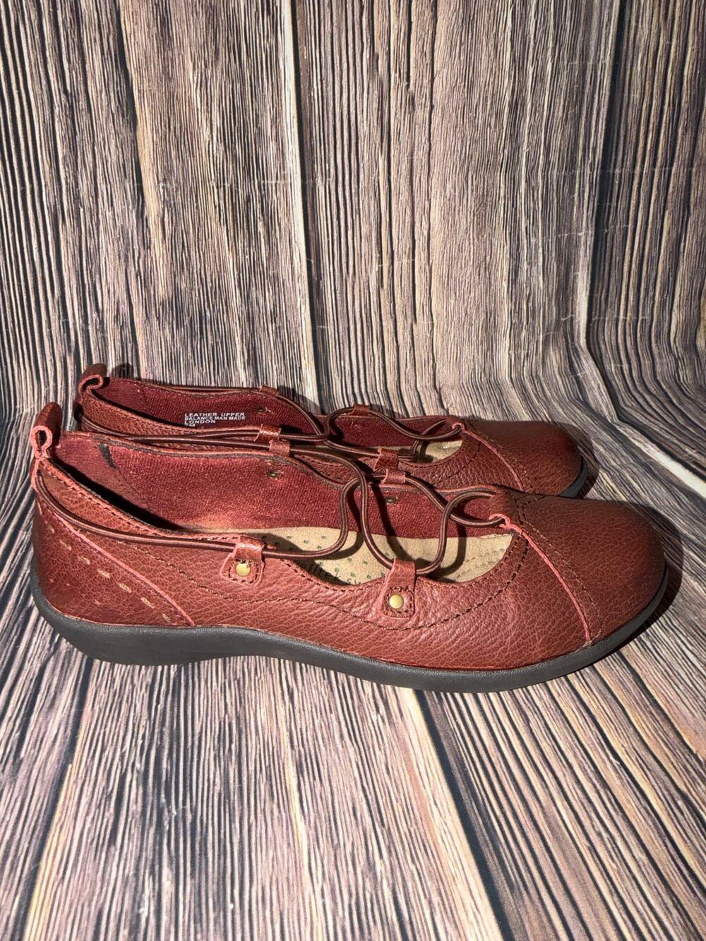 Earth Origins Women’s Leather Mary Jane Flats Burgundy Size 7M